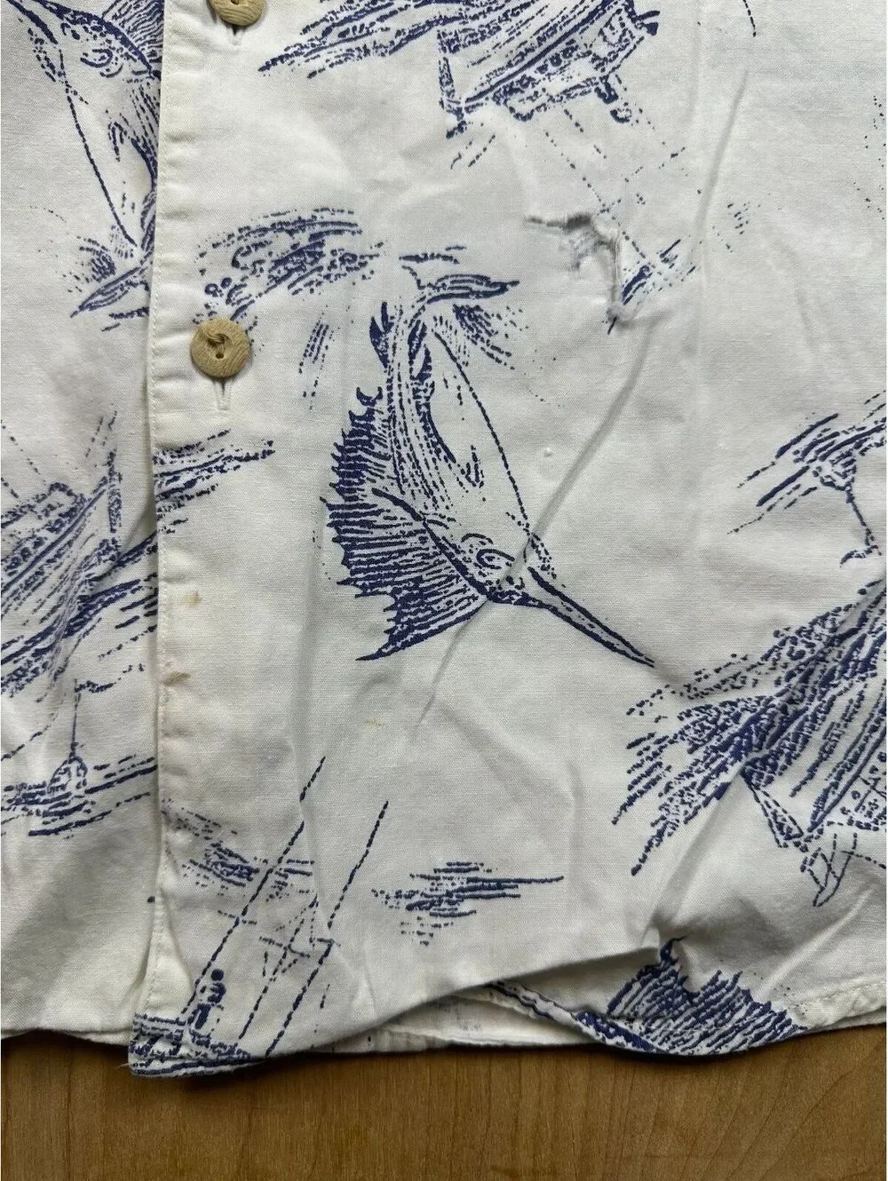Vintage 80s Banana Republic Safari & Travel marlin button up shirt fish fishing